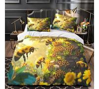 Bee Activity copripiumino stampa di 3D incluso federe microfibra ultra morbido 3 Pezzi cerniera nascosta Nature Set Di Copripiumino for bambini Super king（260x220cm）