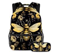 Bee and Flowers Keep Your Essentials in One Place, zaino con astuccio, il set di zaini per la scuola per studenti, Multicolore#01, B:29.4x20x40cm P:19x7.5x3.8cm, Zaini Daypack