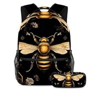 Bee and Flowers Keep Your Essentials in One Place, zaino con astuccio, il set di zaini per la scuola per studenti, Multicolore#04, B:29.4x20x40cm P:19x7.5x3.8cm, Zaini Daypack