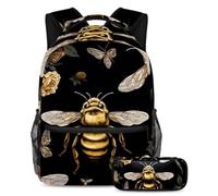 Bee and Flowers Keep Your Essentials in One Place, zaino con astuccio, il set di zaini per la scuola per studenti, Multicolore#05, B:29.4x20x40cm P:19x7.5x3.8cm, Zaini Daypack
