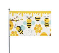 Bee Beehive And Flower Bandiera Durevole Bandiere Resistente Alle Intemperie Bandiera Da Giardino Per Interno Feste Festival Giardino 90X150Cm