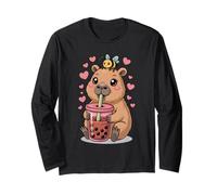 Bee Capybara Kawaii Anime Drinking Bubble Tea Lover Girls Maglia a Manica