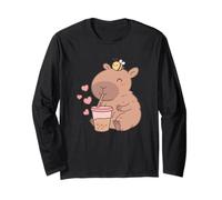 Bee Capybara Kawaii Anime Drinking Bubble Tea Lover Girls Maglia a Manica