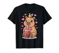 Bee Capybara Kawaii Anime Drinking Bubble Tea Lover Girls Maglietta