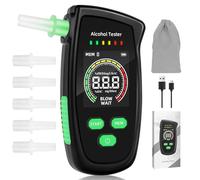 BEE&FLOWER Etilometro Portatile Certificato - Ricaricabile Alcol Test Portatile, Alcoltest di Alta precisione con 5 boccagli, etilometro Altamente preciso con Schermo per Test Personali a casa