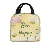 Bee Happy Bumble Bees Yellow Beehive Borsa Termica Riutilizzabile Borsa Frigo Impermeabile Borse Termiche Per Ufficio Picnic Uomo 22X20X13Cm