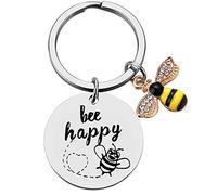 Bee Happy Portachiavi Carino a Forma di Ape - Ciondolo Con Incisione, Ispiratore, Da Donna