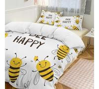 Bee Happy, Set copripiumino da 3 pezzi con 2 federe, con morbida chiusura a cerniera, per tutte le stagioni, 229 x 229 cm