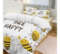 Bee Happy, Set copripiumino da 3 pezzi con 2 federe con motivo ape, caldo, con chiusura a cerniera, morbido set di biancheria da letto per tutte le stagioni, 201 x 229 cm