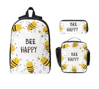 Bee Happy, set di zaino per ragazze e ragazzi, con borsa per il pranzo, astuccio per matite e matite, 3 pezzi, borse per la scuola, isolanti, regali per donne e uomini