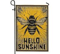 Bee Hello Sunshine - Bandiera da giardino con api gialle, decorazione per esterni, striscione in iuta primaverile ed estate, bandiera per prato su entrambi i lati per la decorazione della casa, 30,5 x