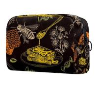 Bee Honeycomb Honey Jar and Bread Cosmetic Bag per donne, borsa da viaggio grande per trucchi pratica borsa organizer con cerniera, Multi, 18.5x7.5x13cm/7.3x3x5.1in, Beauty case
