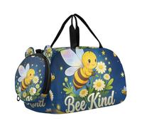 Bee Kind - Borsa da palestra piccola con scomparto per scarpe, grande capacità, per fine settimana, notte, borsa da spiaggia, nuoto, piscina, sport