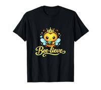 Bee-Lieve Kawaii Chibi Bee Crown Script corsivo Maglietta