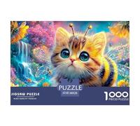 Bee-like Kitten with Wings, Sunflowers, Waterfall Puzzle Da 1000 Pezzi Cute Pet Cat Gioco Classico Per Bambini E Adulti, Riciclato 38x26cm/1000pcs