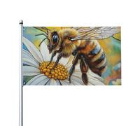 Bee On Daisy, Stained Glass Background Flag Resistente Alle Intemperie Bandiera Da Giardino Colore Vivido Bandiera Per Prato Festival Balcone Interno 90X150Cm