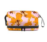Bee on Sweet Honey - Beauty case a doppio strato per donne e ragazze, borsa da viaggio per trucchi, pratica borsa organizer con scomparto per pennelli, Multi, 27x15x14 cm/10.6x5.9x5.5 in, Beauty case