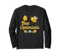 Bee Optimistic Carino Honeybee Positivo Gioco di Parole Maglia a Manica