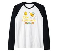 Bee Optimistic Carino Honeybee Positivo Gioco di Parole Maglia con Maniche Raglan
