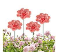 Bee Pollination Station Set Of 4 Ceramic Flower-shaped Waterers With Stakes