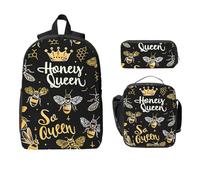 Bee Queen, set di zaino per ragazze e ragazzi, con borsa per il pranzo, astuccio a nido d'ape, 3 pezzi, borse per la scuola, isolanti, regali per donne e uomini