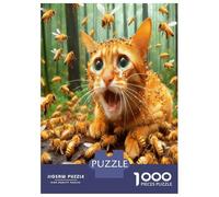 Bee Scared Cat 1000 Pezzi Bundle Puzzle Playful Panic Vibe Puzzle Classico Cartone Premium - Anti-stress E Decorazione Murale, Regalo Per Donne, Uomini E Anziani Appassionati 52x38cm/1000pcs
