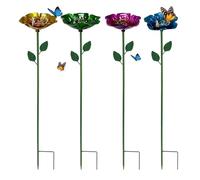 Bee - Set di ciotole da esterno, 4 pezzi, in ferro, con picchetto in metallo, per e farfalle, per giardino, patio, terrazza, balcone, uso