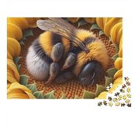 Bee Sleeping Sunflower 1000 Pezzi Bee on Sunflower Puzzle in Cartone Robusto Per Adulti E Bambini Sfida Divertente Bella Decorazione Perfetta Idea Regalo Per La Casa 70x50cm/1000pcs
