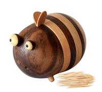 Bee Toothpick Holder | 9 x 6,5 x 6,5 cm Bee Decor Toothpicks Box, Wear-resistant Decorative Storage Organizer, Exquisite Craftsmanship Wooden Tooth Picks Holder With 150 Pcs Toothpicks, Desk Decor