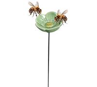Bee Watering Station, Ceramic Bird Water Bowl, Decorative Outdoor Bee Drinking Station, Patio Porch Balcony Yard Decor, Easy Clean Rustic Style for Home Outside Beige 1.61x1.61in