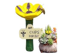 Bee Watering Station - Flower Design Waterer, 10.5cm Bee Bath for Garden, Stone-Like Composite Frame with Petal-Shaped, Outdoor Wildlife Solution for Supporting Pollinators and Decorating Landscapes