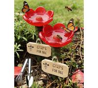 Bee Watering Station for Garden - Ceramic Flower-Shaped Bee & Butterfly Water Feeder - Weatherproof Insect Water Bowl with Safe Landing Surface - Outdoor Bee Bath for Balcony, Patio & Yard (Red)