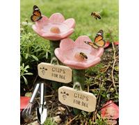 Bee Watering Station for Garden - Ceramic Flower-Shaped Bee & Butterfly Water Feeder - Weatherproof Insect Water Bowl with Safe Landing Surface - Outdoor Bee Bath for Balcony, Patio & Yard (Pink)