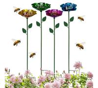 Bee Watering Station, Metal Flower Bee Water Feeder 4 Piece Set, Decorative Outdoor Pollinator Waterer, Garden Hydration Station for Backyard Farm Patio Lawn Driveway Balcony Outdoor