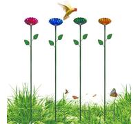 Bee Watering Stations (4 Pack) | Metal, 63.5-161.3cm Adjustable | Colorful Flower Design Waterer For Garden | Outdoor Yard Butterfly Bath & Feeder Cups