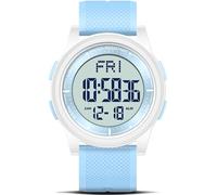 Beeasy Orologio digitale impermeabile con cronometro, sveglia, conto alla rovescia, doppio fuso orario, ultra sottile, super grandangolo, orologio da polso digitale per uomo e donna, blu (bianco D)