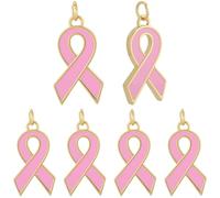 Beebeecraft 1 confezione Da 10 ciondoli A Forma di Nastro per Il Cancro Al Seno In Smalto Placcati In Oro 18K per La Consapevolezza Del Cancro per La Creazione di Gioielli Fai Da Te per Collane e