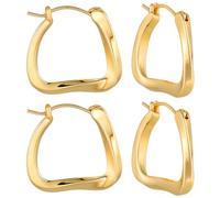 Beebeecraft 1 Confezione da 3 Paia di Orecchini A Cerchio Grandi in Ottone Placcato Oro 18K con Perno in Acciaio per Donna