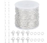 Beebeecraft 1 Rotolo da 16.4 Piedi/5 m di Catena A Graffetta per La Creazione di Gioielli 925 Catene in Ottone Placcato in Argento Sterling con 10 Fermagli A Moschettone 50 Anelli Aperti per Kit Fai