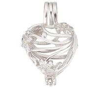 Beebeecraft 1 Scatola 1 Pezzi Gabbia A Cuore Argento Sterling Zircone Cubico Trasparente Amore con Fiore Perla Gabbia per Perline Vuote Sfera Ciondoli Cavi Impostazione per Gioielli Fai da Te