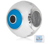 Beebeecraft 1 Scatola 1 Pezzi Perline Malocchio 925 Argento Sterling con Smalto Rotondo Occhio Turco Perline Europee Distanziatrici Ciondoli per Braccialetti e Collane Creazione di Gioielli