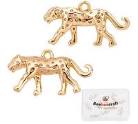 Beebeecraft 1 Scatola 10 Pezzi 18k Placcato Oro Leopardo Ghepardo Charms Tridimensionali Animali Risultati Gioielli in Ottone con Cerchio per Braccialetti Collana Fai da Te