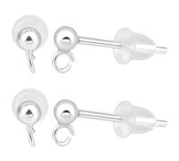 Beebeecraft 1 Scatola 10 Pezzi Accessori per Orecni A Sfera 925 Argento Sterling 2.5mm Geometria Rotonda Perno per Oreco con Anello e Dadi per Orece per Forniture per Creazione di Gioielli