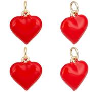 Beebeecraft 1 scatola 10 pezzi Ciondoli A Forma di Cuore In Smalto Placcato Oro 18K Rosso Gonfio 3D Ciondoli A Forma di Cuore per La Creazione di Gioielli Orecchini Bracciale Collana San Valentino