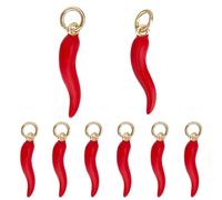 Beebeecraft 1 scatola 10 pezzi Ciondoli Peperoncino 18K Placcato Oro Ottone 3D Ciondoli Smalto Rosso Corno Italiano Ciondoli Cornicello con Anello di Congiunzione per Bracciale Orecchini Collana Fai