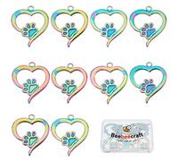 Beebeecraft 1 Scatola 10 Pezzi Ciondoli Zampa di Cane Acciaio Inossidabile Colore Arcobaleno Ciondoli con Impronta di Cane Ciondoli per Gioielli Fai da Te Collana Bracciale Portachiavi