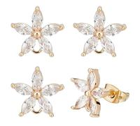 Beebeecraft 1 Scatola 10 Pezzi Orecchini A Bottone A Fiore Orecchini A Bottone in Cristallo Placcato Oro 18K con Zirconi Cubici con Anello Pendente e Dadi per Orecchino Foro da 1.5 mm