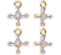 Beebeecraft 1 Scatola 10 Pezzi Piccoli Ciondoli A Croce in Vero Ottone Placcato Oro 18K con Zirconi Cubici Ciondoli A Croce Irregolari Lisci Accessori per La Creazione di Gioielli Fai da Te Collana