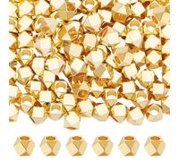 Beebeecraft 1 Scatola 100 Pezzi Perline Cubo Distanziatore 18K Placcato Oro Geometria Cubo Esagonale Perline Dorate per Braccialetti Creazione Collane Fai Da Te Gioielli Artigianato