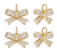 Beebeecraft 1 Scatola 12 Pezzi Ciondoli in Zirconia Cubica Placcati in Oro 18K con Fiocco Pendente e Anello di Congiunzione per La Creazione di Gioielli Orecchini Collane Artigianato Fai da Te